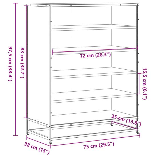 Schuhschrank Sonoma Eiche 75x38x97,5 cm Holzwerkstoff Metall