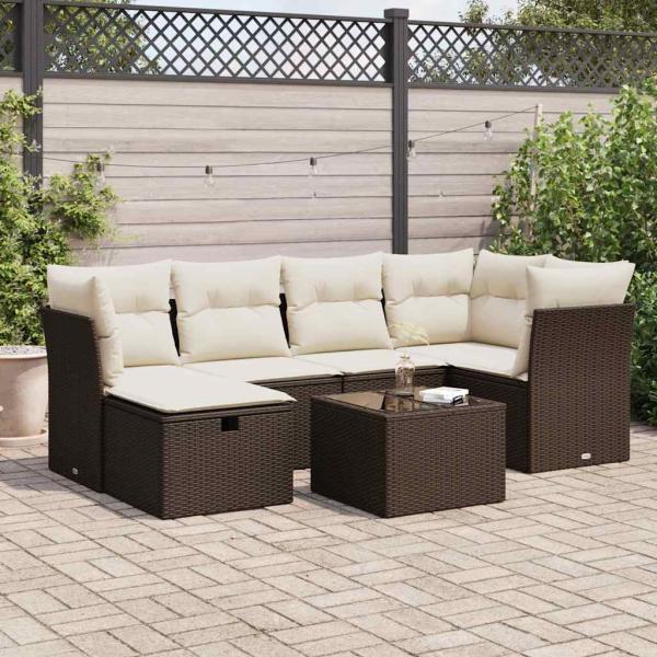 ARDEBO.de - 7-tlg. Garten-Sofagarnitur mit Kissen Braun Poly Rattan