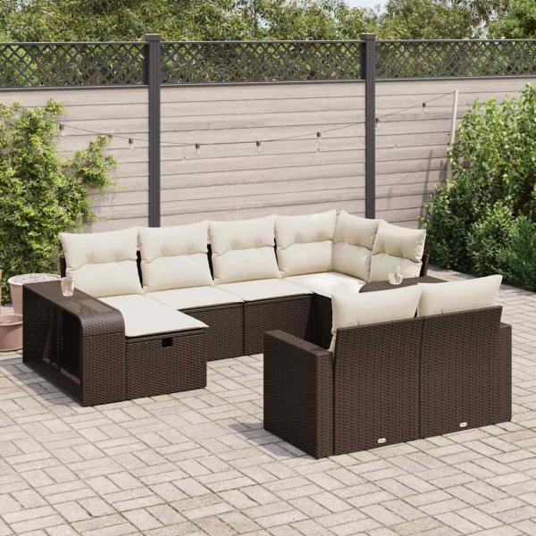 ARDEBO.de - 10-tlg. Garten-Sofagarnitur mit Kissen Braun Poly Rattan