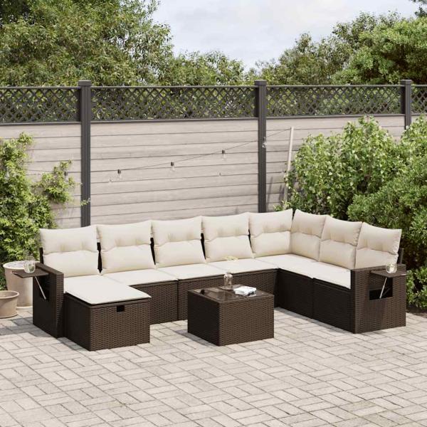 ARDEBO.de - 9-tlg. Garten-Sofagarnitur mit Kissen Braun Poly Rattan