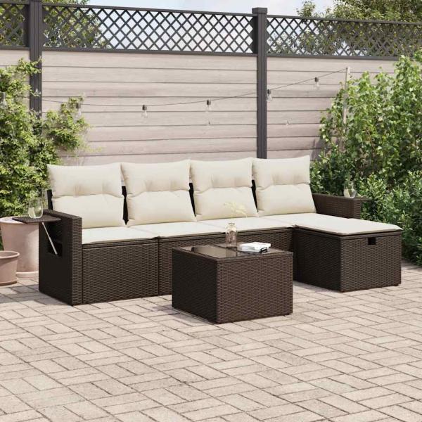 ARDEBO.de - 6-tlg. Garten-Sofagarnitur mit Kissen Braun Poly Rattan