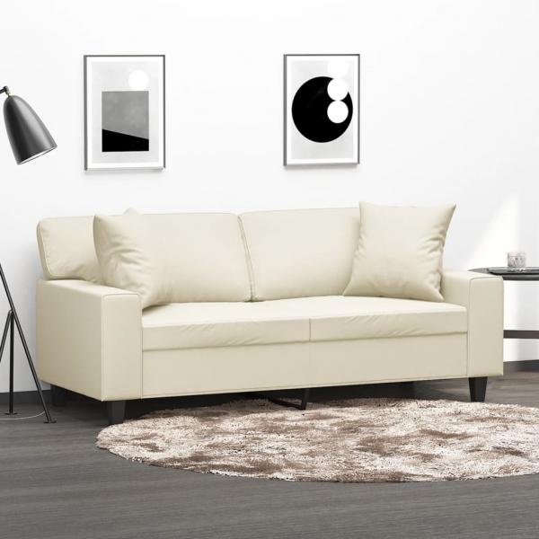 ARDEBO.de - 2-Sitzer-Sofa mit Zierkissen Creme 140 cm Kunstleder