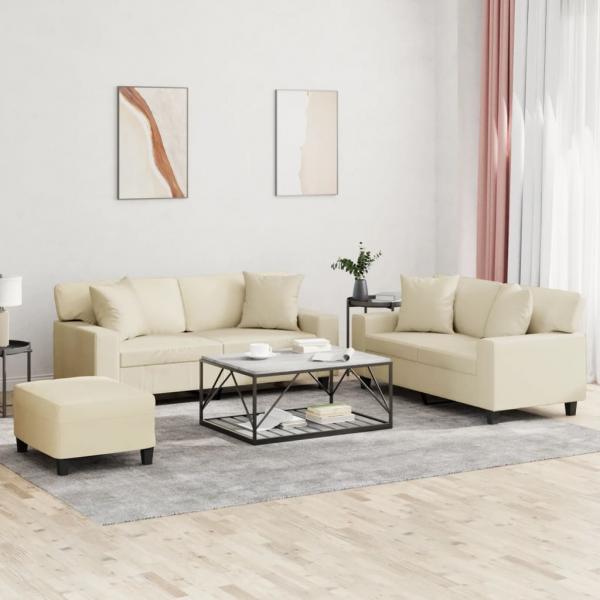 ARDEBO.de - 3-tlg. Sofagarnitur mit Kissen Creme Kunstleder