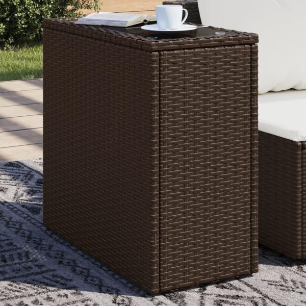ARDEBO.de - Garten-Beistelltisch mit Glasplatte Braun 58x27,5x55 cm Rattan