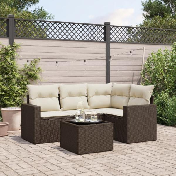 ARDEBO.de - 5-tlg. Garten-Sofagarnitur mit Kissen Braun Poly Rattan