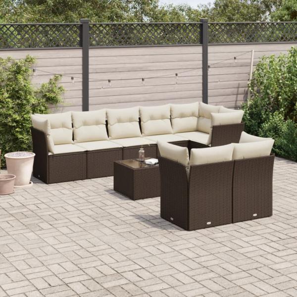 ARDEBO.de - 9-tlg. Garten-Sofagarnitur mit Kissen Braun Poly Rattan