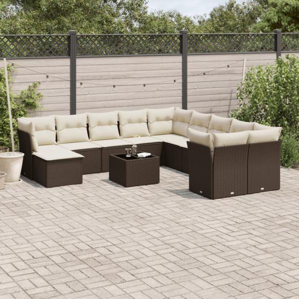 ARDEBO.de - 12-tlg. Garten-Sofagarnitur mit Kissen Braun Poly Rattan