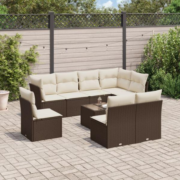 ARDEBO.de - 9-tlg. Garten-Sofagarnitur mit Kissen Braun Poly Rattan