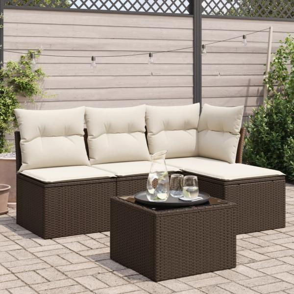 ARDEBO.de - 5-tlg. Garten-Sofagarnitur mit Kissen Braun Poly Rattan