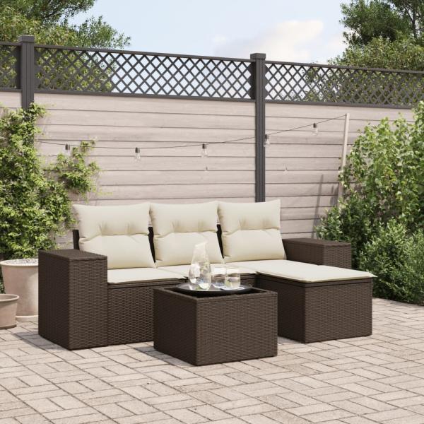 ARDEBO.de - 5-tlg. Garten-Sofagarnitur mit Kissen Braun Poly Rattan