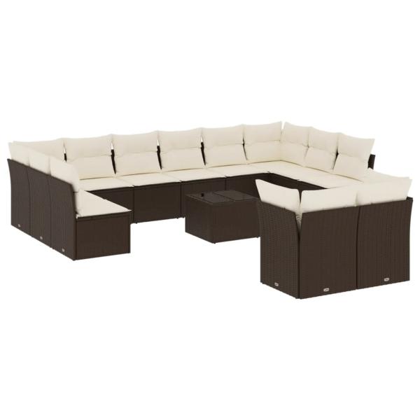 13-tlg. Garten-Sofagarnitur mit Kissen Braun Poly Rattan