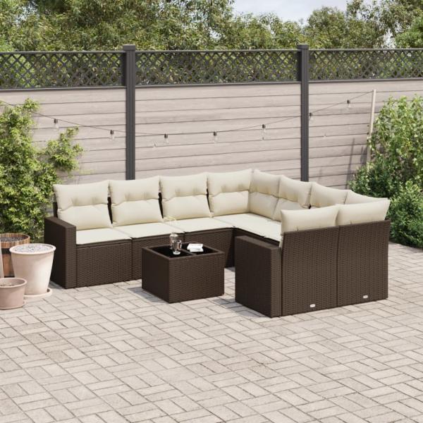 ARDEBO.de - 9-tlg. Garten-Sofagarnitur mit Kissen Braun Poly Rattan