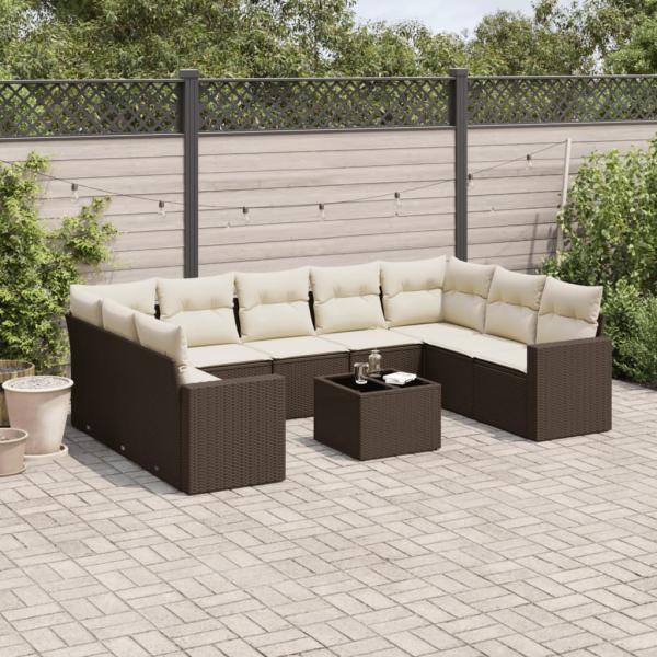 ARDEBO.de - 10-tlg. Garten-Sofagarnitur mit Kissen Braun Poly Rattan