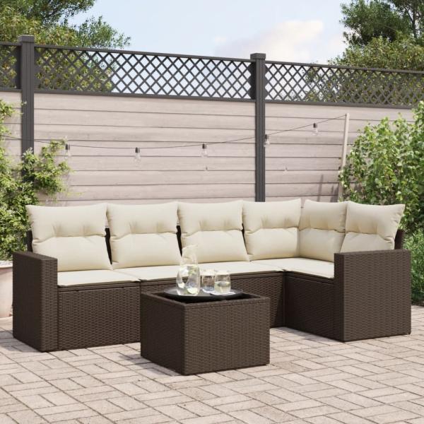 ARDEBO.de - 6-tlg. Garten-Sofagarnitur mit Kissen Braun Poly Rattan