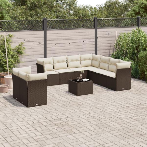 ARDEBO.de - 10-tlg. Garten-Sofagarnitur mit Kissen Braun Poly Rattan