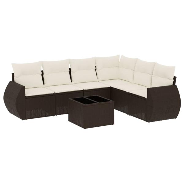 7-tlg. Garten-Sofagarnitur mit Kissen Braun Poly Rattan