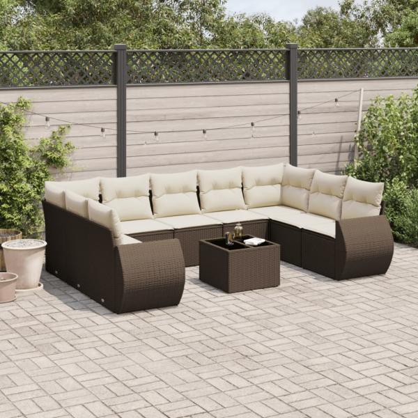 ARDEBO.de - 10-tlg. Garten-Sofagarnitur mit Kissen Braun Poly Rattan