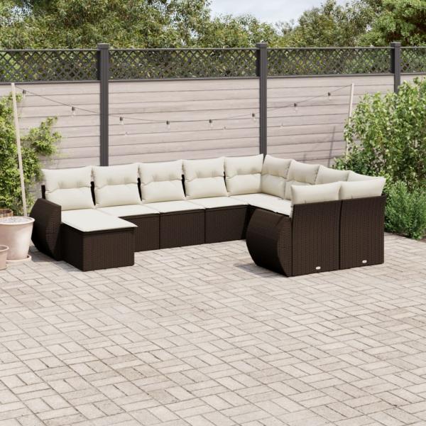 ARDEBO.de - 10-tlg. Garten-Sofagarnitur mit Kissen Braun Poly Rattan