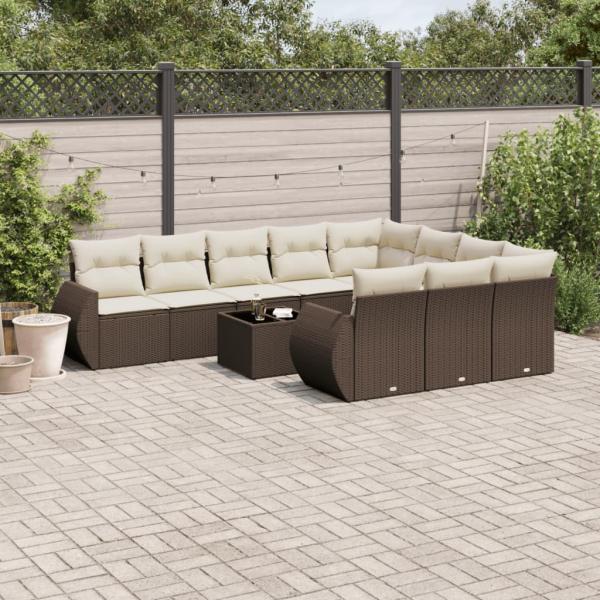 ARDEBO.de - 11-tlg. Garten-Sofagarnitur mit Kissen Braun Poly Rattan