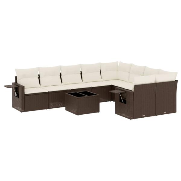 10-tlg. Garten-Sofagarnitur mit Kissen Braun Poly Rattan