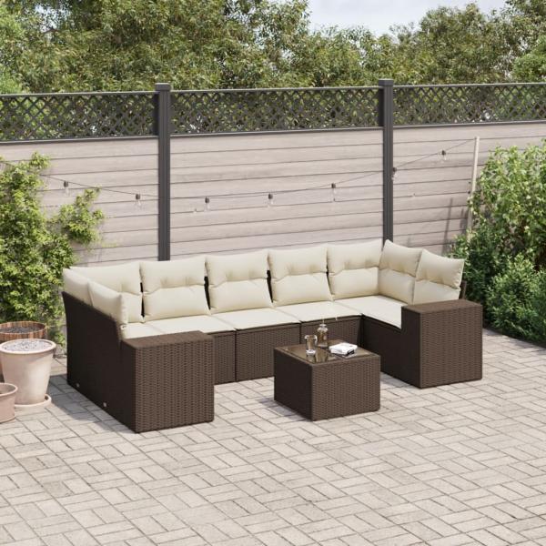 ARDEBO.de - 8-tlg. Garten-Sofagarnitur mit Kissen Braun Poly Rattan