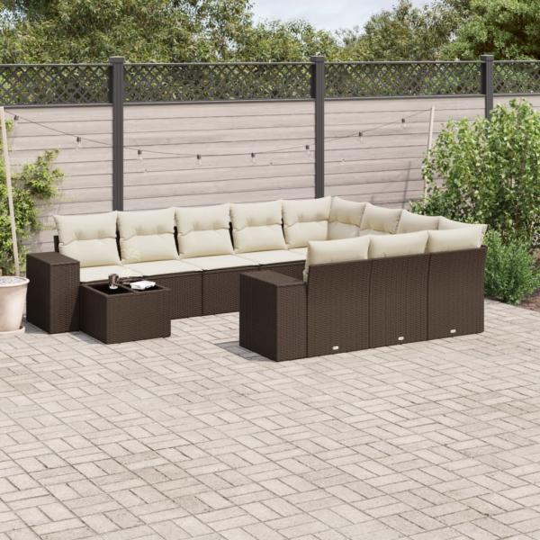 ARDEBO.de - 11-tlg. Garten-Sofagarnitur mit Kissen Braun Poly Rattan