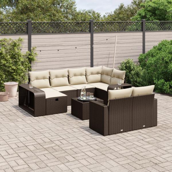 ARDEBO.de - 11-tlg. Garten-Sofagarnitur mit Kissen Braun Poly Rattan