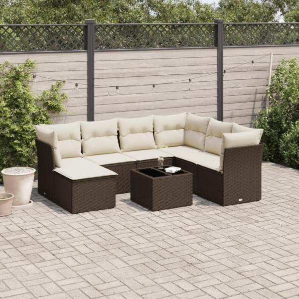 ARDEBO.de - 8-tlg. Garten-Sofagarnitur mit Kissen Braun Poly Rattan