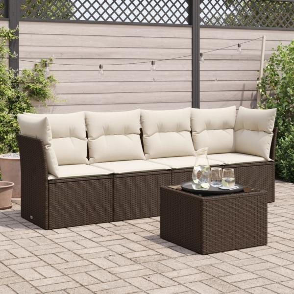 ARDEBO.de - 5-tlg. Garten-Sofagarnitur mit Kissen Braun Poly Rattan