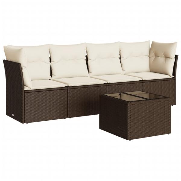 5-tlg. Garten-Sofagarnitur mit Kissen Braun Poly Rattan