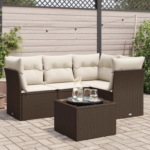 ARDEBO.de - 5-tlg. Garten-Sofagarnitur mit Kissen Braun Poly Rattan