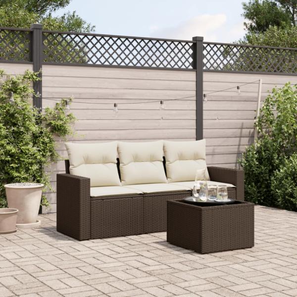 ARDEBO.de - 4-tlg. Garten-Sofagarnitur mit Kissen Braun Poly Rattan