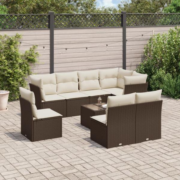 ARDEBO.de - 9-tlg. Garten-Sofagarnitur mit Kissen Braun Poly Rattan