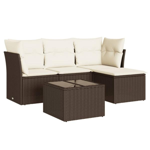 5-tlg. Garten-Sofagarnitur mit Kissen Braun Poly Rattan