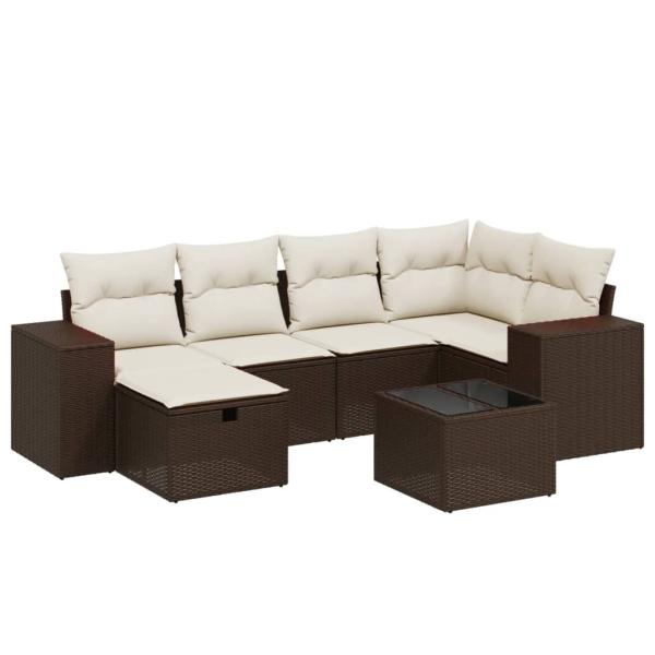 7-tlg. Garten-Sofagarnitur mit Kissen Braun Poly Rattan