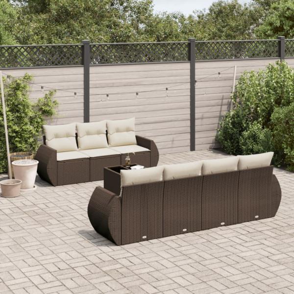 ARDEBO.de - 8-tlg. Garten-Sofagarnitur mit Kissen Braun Poly Rattan