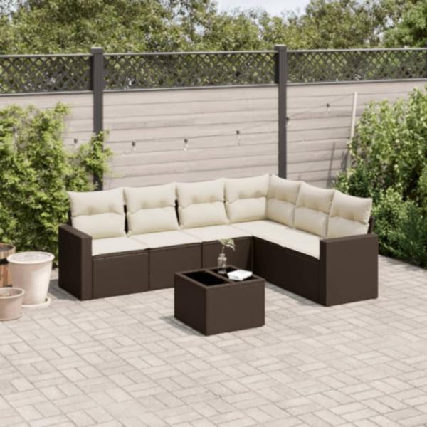 ARDEBO.de - 7-tlg. Garten-Sofagarnitur mit Kissen Braun Poly Rattan