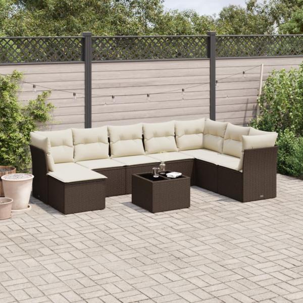 ARDEBO.de - 9-tlg. Garten-Sofagarnitur mit Kissen Braun Poly Rattan