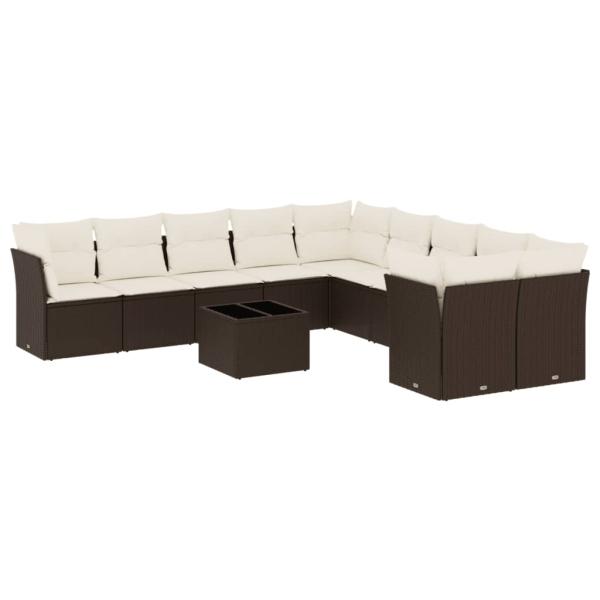 11-tlg. Garten-Sofagarnitur mit Kissen Braun Poly Rattan