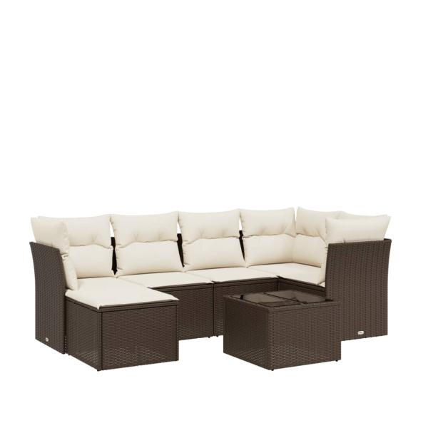 7-tlg. Garten-Sofagarnitur mit Kissen Braun Poly Rattan