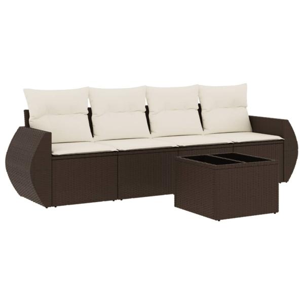 5-tlg. Garten-Sofagarnitur mit Kissen Braun Poly Rattan