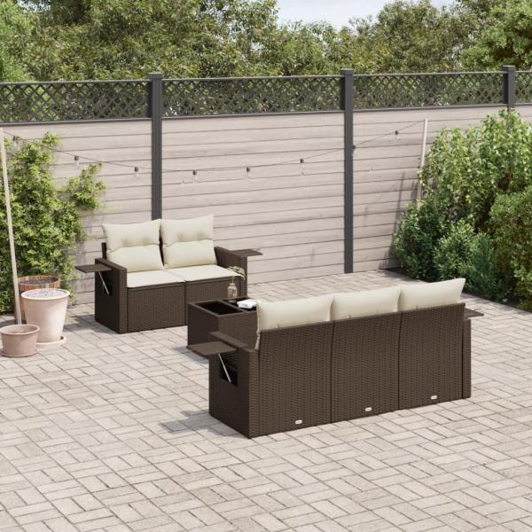 ARDEBO.de - 6-tlg. Garten-Sofagarnitur mit Kissen Braun Poly Rattan