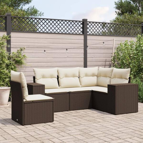 ARDEBO.de - 5-tlg. Garten-Sofagarnitur mit Kissen Braun Poly Rattan