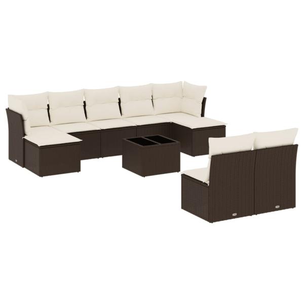 ARDEBO.de - 10-tlg. Garten-Sofagarnitur mit Kissen Braun Poly Rattan