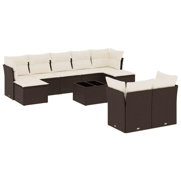 10-tlg. Garten-Sofagarnitur mit Kissen Braun Poly Rattan