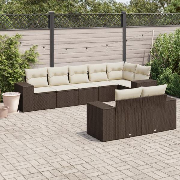 ARDEBO.de - 8-tlg. Garten-Sofagarnitur mit Kissen Braun Poly Rattan