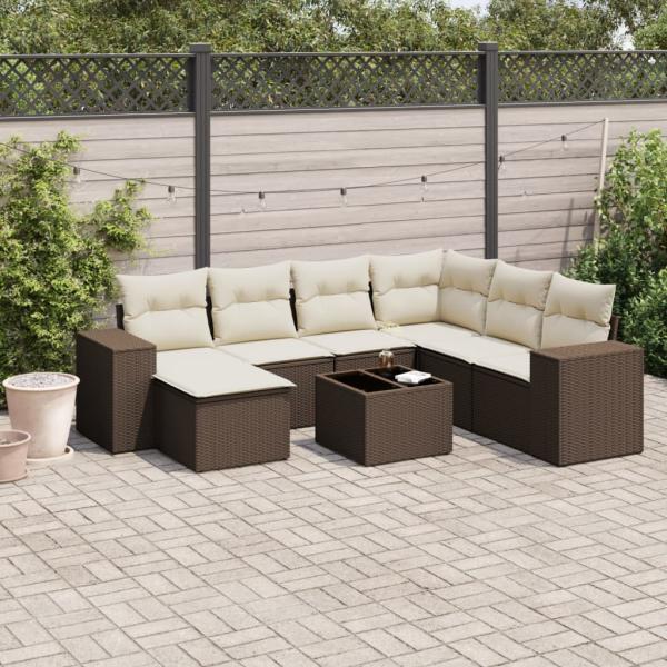 ARDEBO.de - 8-tlg. Garten-Sofagarnitur mit Kissen Braun Poly Rattan