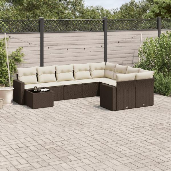 ARDEBO.de - 10-tlg. Garten-Sofagarnitur mit Kissen Braun Poly Rattan