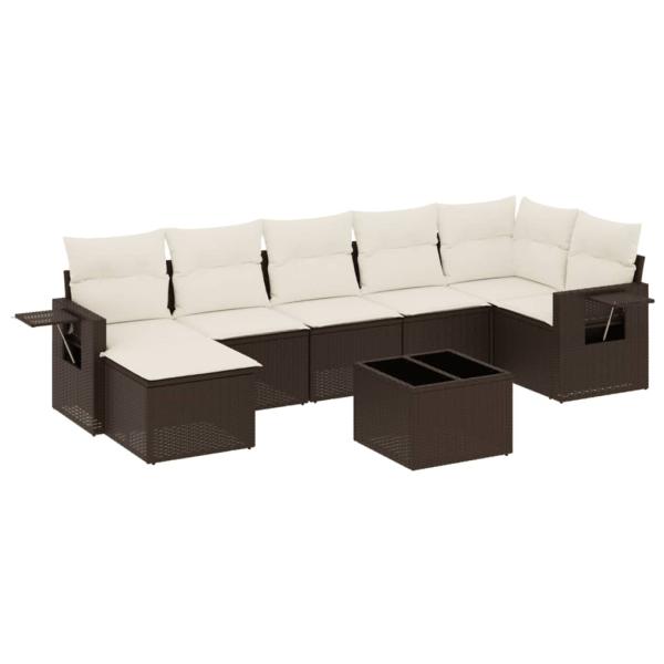 8-tlg. Garten-Sofagarnitur mit Kissen Braun Poly Rattan