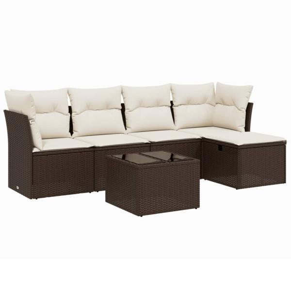 6-tlg. Garten-Sofagarnitur mit Kissen Braun Poly Rattan